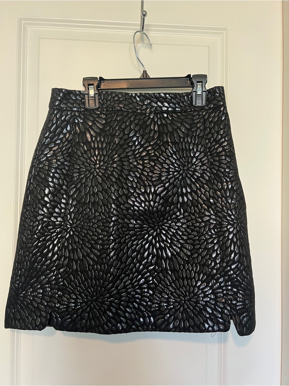 LOFT Black Metallic Floral A-Line Skirt with Radiant Petal Texture